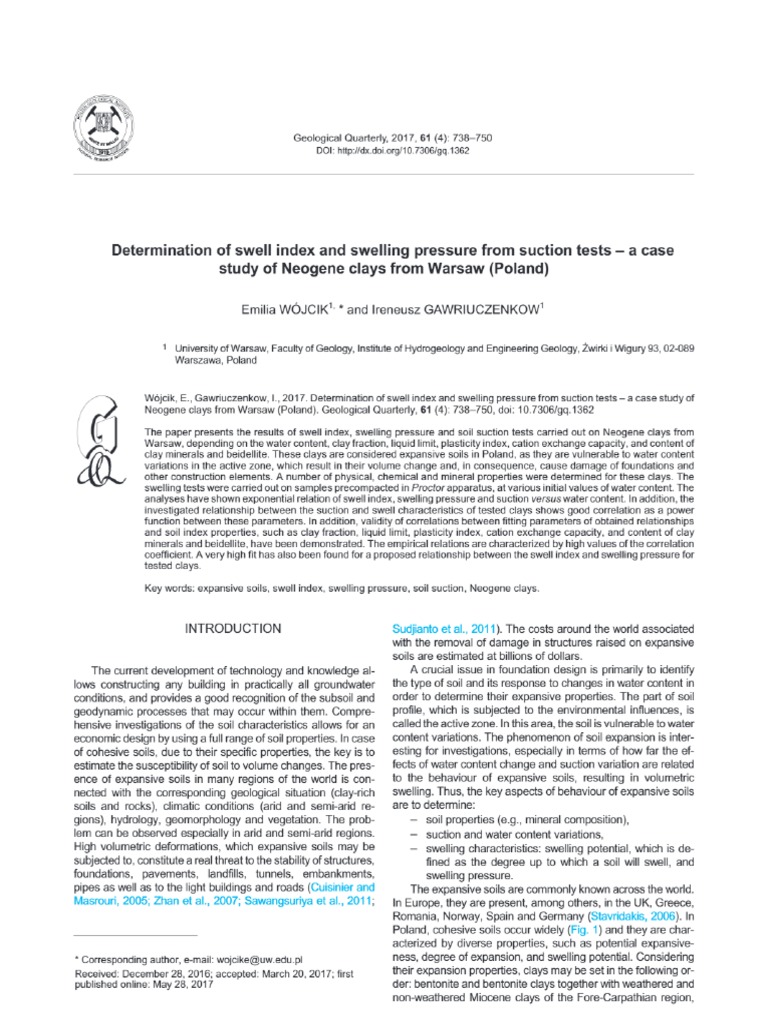 Pdf Swelling And Dispersion Of Smectite Clay Colloids Determination